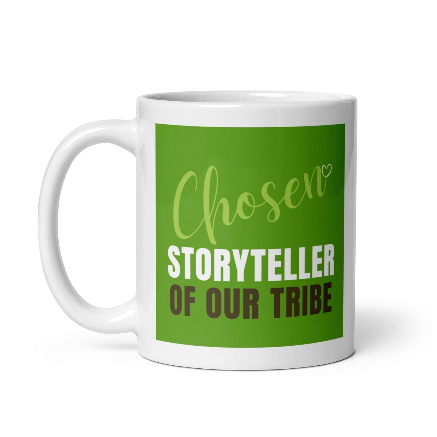 Chosen Storyteller White Mug / Green Chosen Lettering